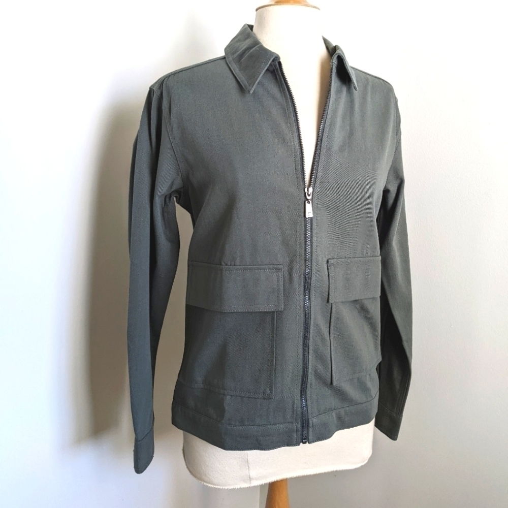 NASO Army Green Unisex Cropped Utility Jacket S worker Zip front collared Unisex